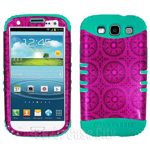 Samsung Galaxy S 3 III S3 Hybrid Impact Cover Patterns on Pink 