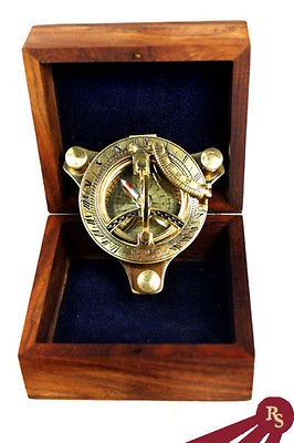 BRASS SUNDIAL   Wood Box   NAUTICAL DISPLAY COMPASS