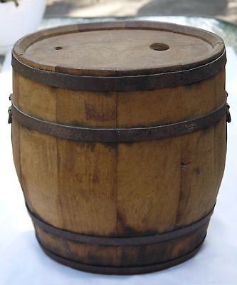 Primitive Wooden Barrel KEG Jug Wood Canteen Rustic Farm Beer Iron 