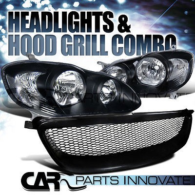   BLACK HEADLIGHTS+ABS TYPE MESH HOOD GRILL R (Fits Toyota Corolla