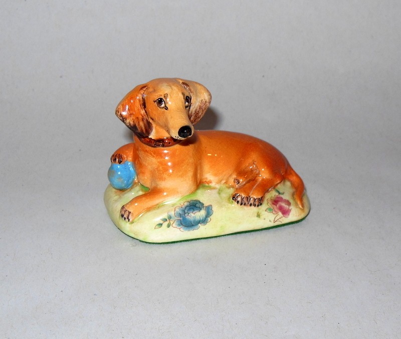 Vintage Signed Basil Matthews Miniature Brown Dachsund Dog w Ball 