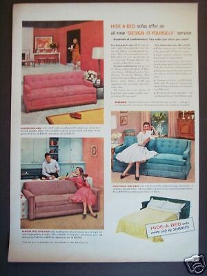 1956 SIMMONS Hide A Bed Original Vintage RETRO DECOR AD