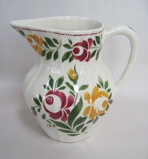 Boch Freres Belgium Stenciled Floral 2 Quart PItcher