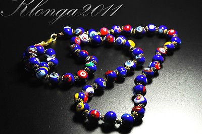 Millefiori GLASS BEADs NECKLACE hand made in MURANO, ITALY FASHON 