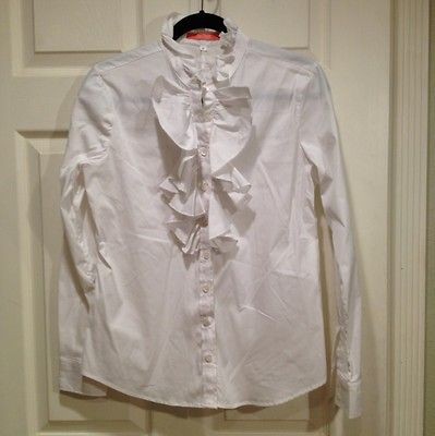 The Shirt By Rochelle Behrens White Ruffle Button Down, Sz M, New 