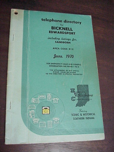 1970 Bicknell Edwardsport Sandborn Indiana IN Vintage Telephone 