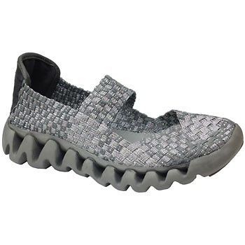 NEW WOMENS BERNIE MEV CHARM 3 SILVER GREY MARY JANE SLIP ON FLATS 