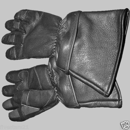 BIKER DEER SKIN BLACK ZIP OFF CUFF GAUNTLET GLOVES LARGE