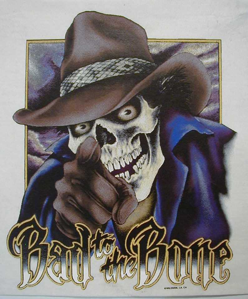 BIKER SKULL BAD TO THE BONE SKULL / COWBOY HAT SHIRT