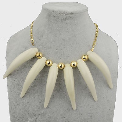 Huge Wolf Tooth Pattern Lucite Carved Gold Plated GP Necklace Pendant 