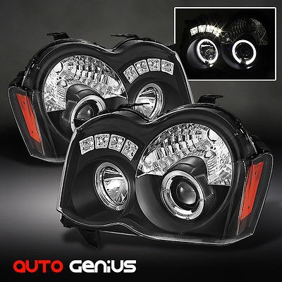 08 10 JEEP GRAND CHEROKEE BLACK HALO LED PROJECTOR HEADLIGHTS FRONT 