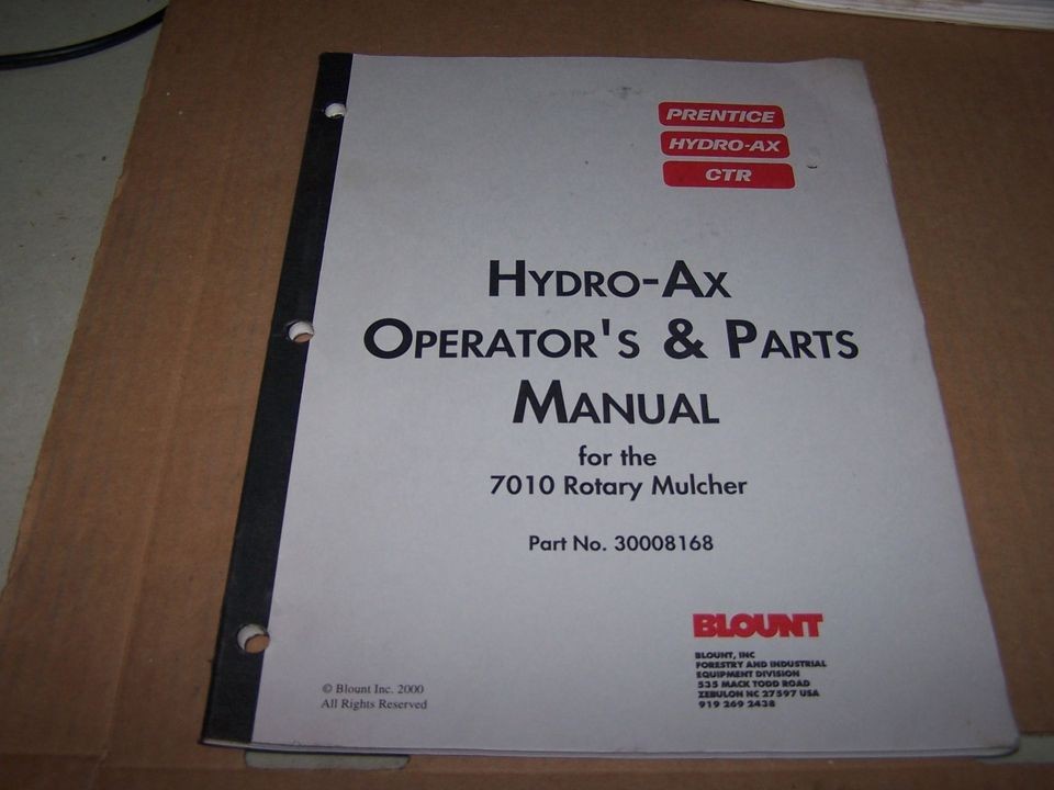 BLOUNT HYDRO AX 7010 ROTARY MULCHER OPERATORS & PARTS MANUAL