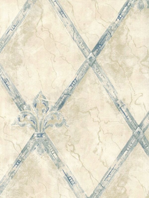 BLUE DIAMOND FLEUR DE LIS ON MARBLE WALLPAPER AR27036