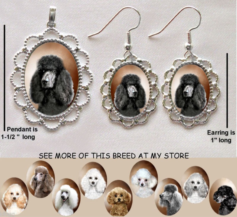 Poodle Standard Black DOG Filigree PENDANT EARRING Set