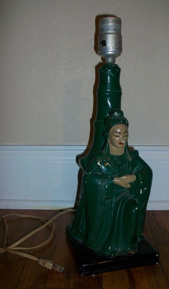 Vintage Plaster Chalkware Asian Oriental Siam Thai Woman Geisha Black 