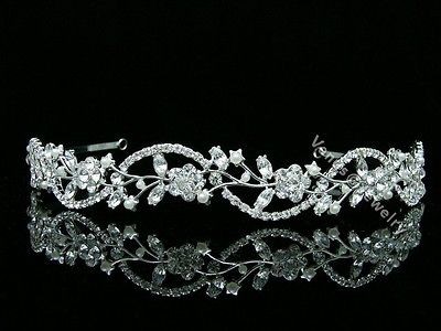 Bridal Floral Rhinestone Crystal Pearl Prom Wedding Headband Tiara 