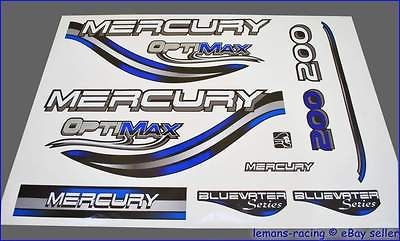Mercury Optimax Bluewater 200 HP Outboard Decals Stickers Set 150 225