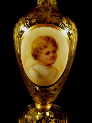 19TH C. MOSER PORTRAIT ON PORCELAIN PERFUME BOTTLE