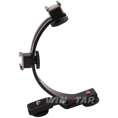 Dual hot shoe C Shape Bracket for Flash LED Video Light Camcorder DSLR 