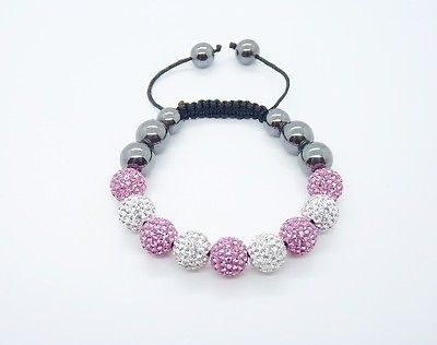 Shamballa New Rose+Crystal HipHop 9 Balls 10mm Beads Hand made 