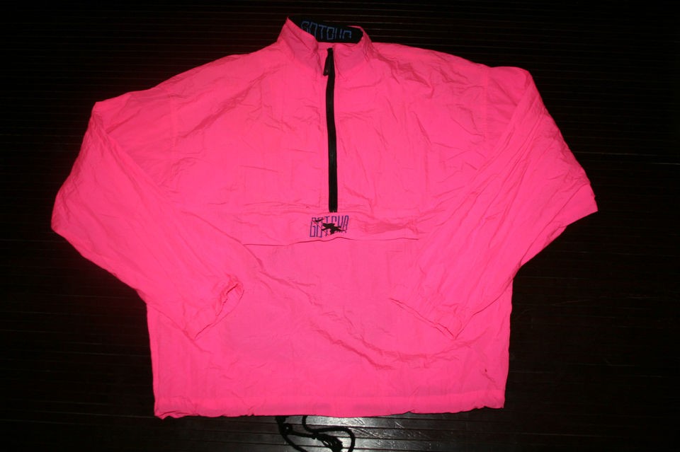 VINTAGE GOTCHA PULLOVER WINDBREAKER 1/2 ZIP NEON PINK FRONT POCKET 