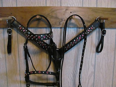 Amish Made Show Pink Bling Bridle& Breast Collar Show Horse Equine 