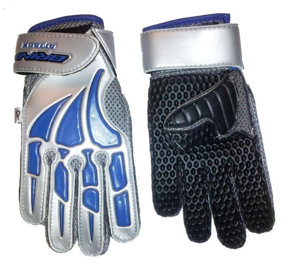 Brine ATTACK KEEPER Soccer GLOVES Goalie Glove Blue Silver Black Size 