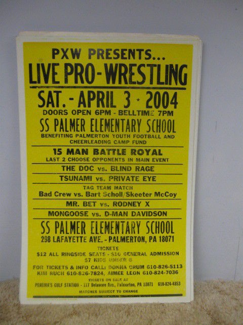 Vintage Pro Wrestling Event Poster PXW SS Palmer Elementary School 