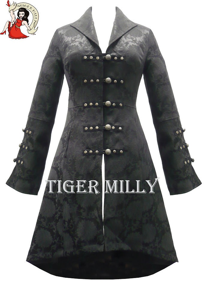 LONDON LADIES goth FITTED BROCADE COAT jacket BLACK