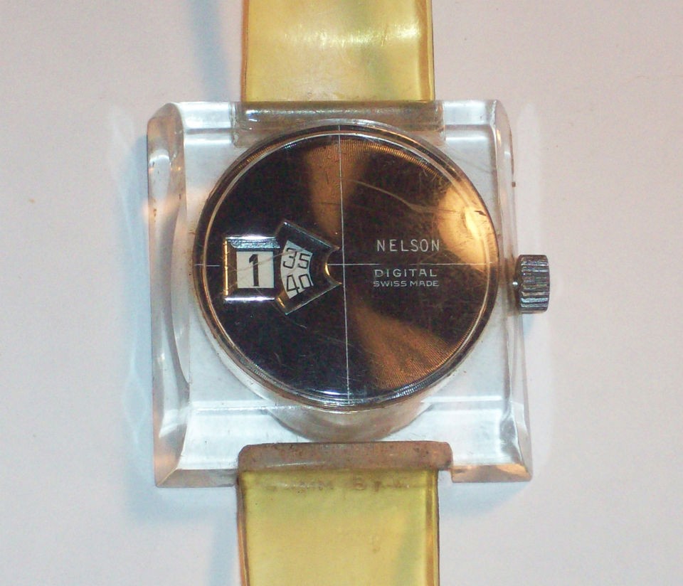 Vintage NELSON Digital Buler Watch Co. Wristwatch 1 Jewel Retro Lucite 