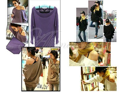 Womens Baggy Oversize Style Off the Should​er Casual Long Sleeve 