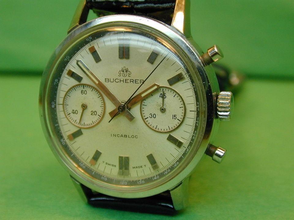 Vintage 1950s Bucherer Two register Chronograph raised bezel subdials 