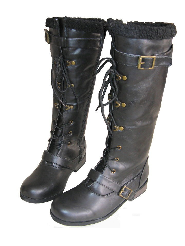 BUMPER KNEE HIGH BOOTS LACEUP/OXFORD BLACK*Sz.6   9