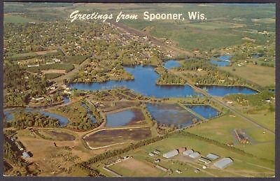 Spooner WI Aer​ial View 1968 Postcard