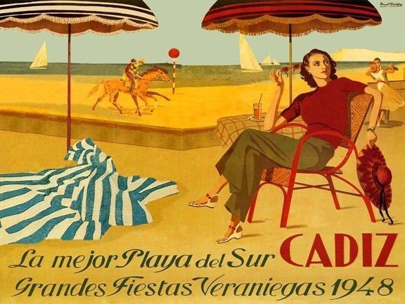 1948 Cadiz Lady Beach Horse Sail boat Fashion Hat Vintage Poster Repo 