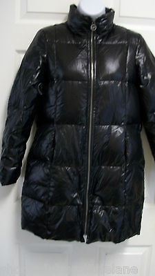 MK MICHAEL KORS SHINY BLACK NYLON DOWN FEATHER MID LENGTH PUFFER COAT 