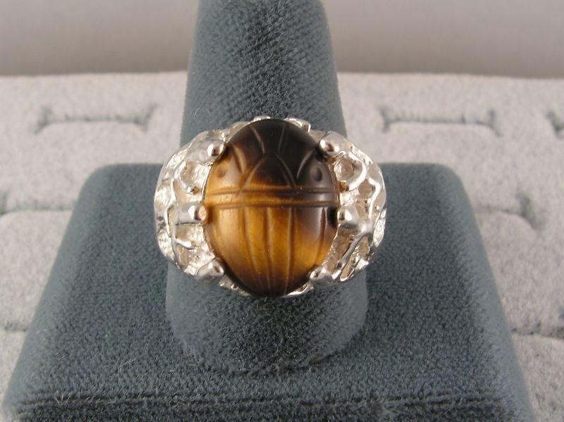 MENS VINTAGE TIGER EYE SCARAB S/S RING