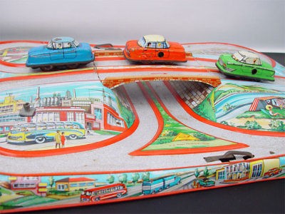 Vintage 1960 Technofix Highway Viaduct Tin Set Ohio Art