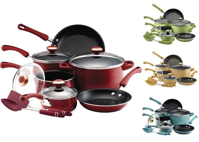   NON STICK PORCELAIN 12 PIECE COOKWARE SET/TOOL SET *LIFETIME LTD WNTY