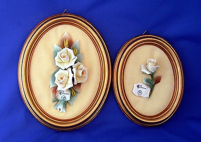   OF 2 SIGNED CLARALUNA BISQUE CERAMICA CAPODIMONTE FLOWER PLAQUE FRAME