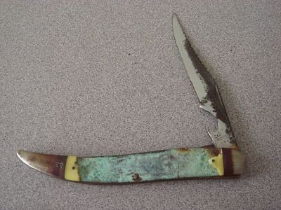 VINTAGE CAMILLUS NEW YORK NO. 5 FISHERMANS LUCK FOLDING KNIFE HOOK 