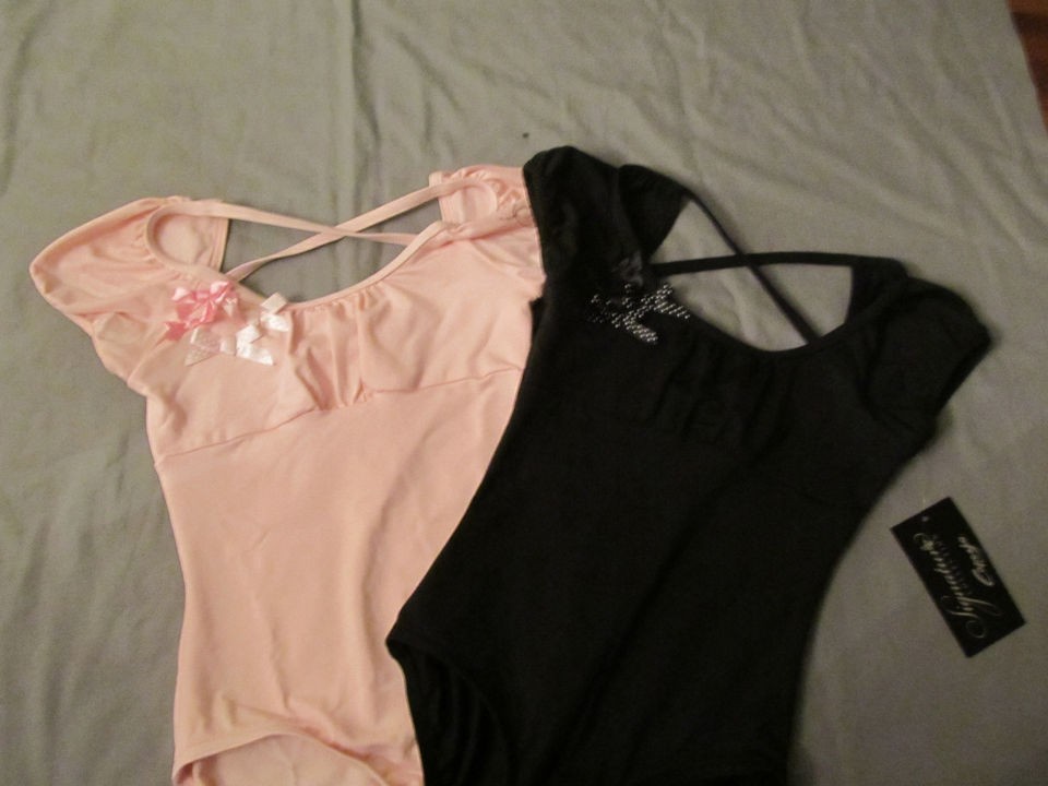 New Capezio Cap Sleeve Dance Leotard Pink or Black Adorable Toddler 