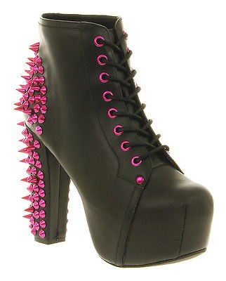 Womens Jeffrey Campbell Lita Platform Ankle Boot Black Lthr Pink 