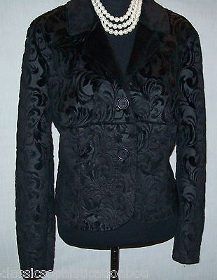 NWOT CARINA BLACK VELVET CHENILLE FAUX SUEDE WOOL JACUARD FUR SUIT 