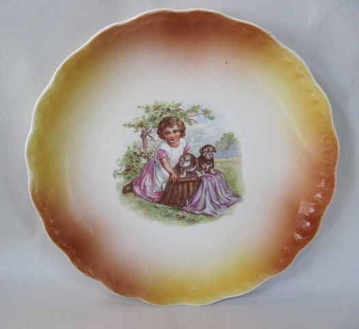 Early 1900s McNicol Carnation Plate with Victorian Girl and Twin 