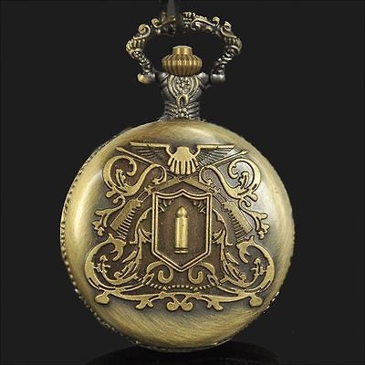 Bullet Gun Carven embossed Chain Mens Pocketwatch vintage FOB Antique 