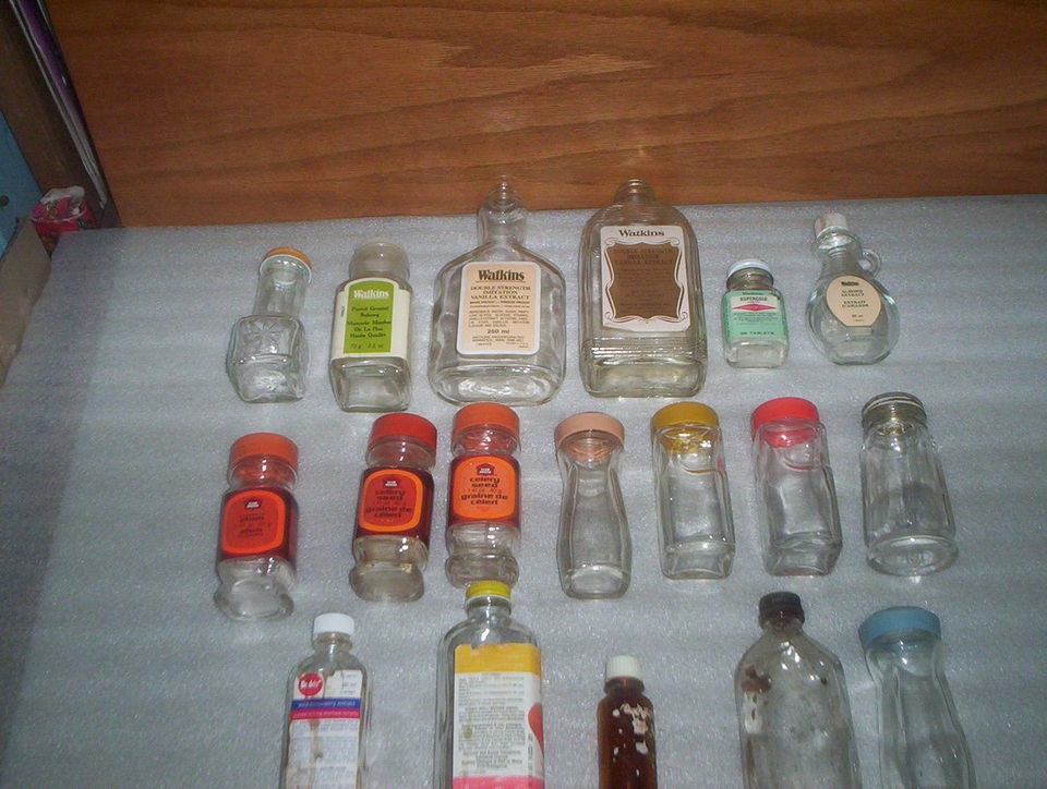 Vintage Lot of 18 Bottles Watkins & Spice Bottles & Grocery Store 