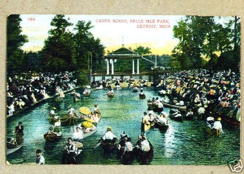 1908 DETROIT, MI BELLE ISLE PARK CANOE SCENE