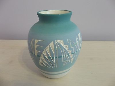 MESA VERDE AQUA & BLUE ETCHED NAVAJO POT SIGNED M JONES NATIVE 