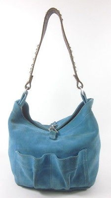 TYLIE MALIBU Light Blue Suede Studded Brown Leather Shoulder Utility 